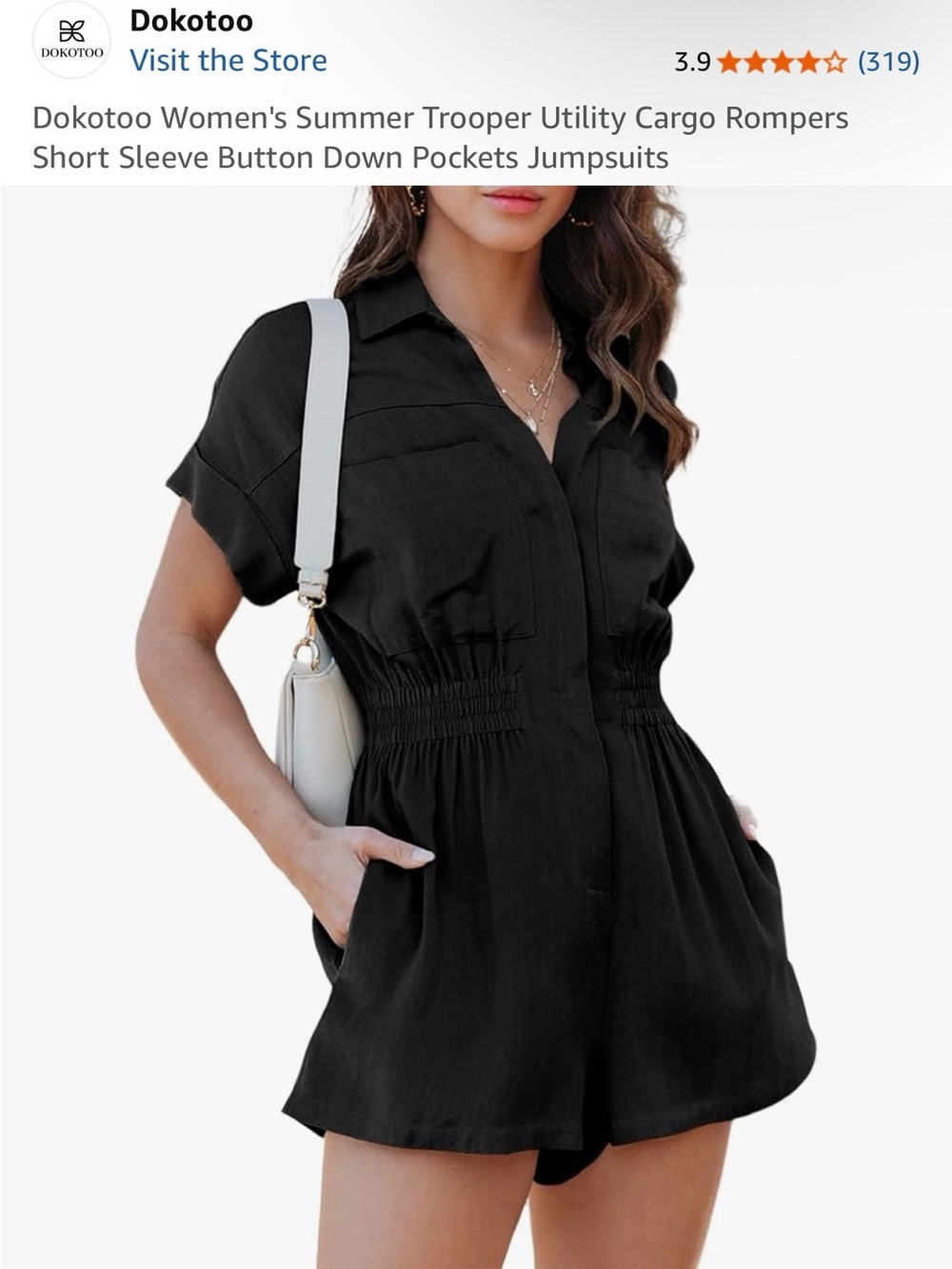 Dokotoo- Black Short Sleeve Utility Cargo Romper